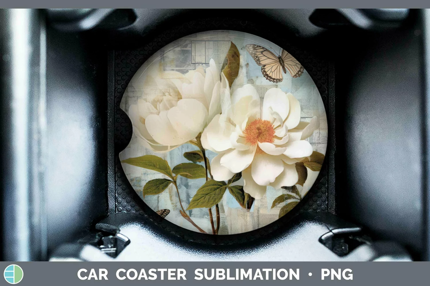 GorgeousVintage Decoupage Car Coaster design.