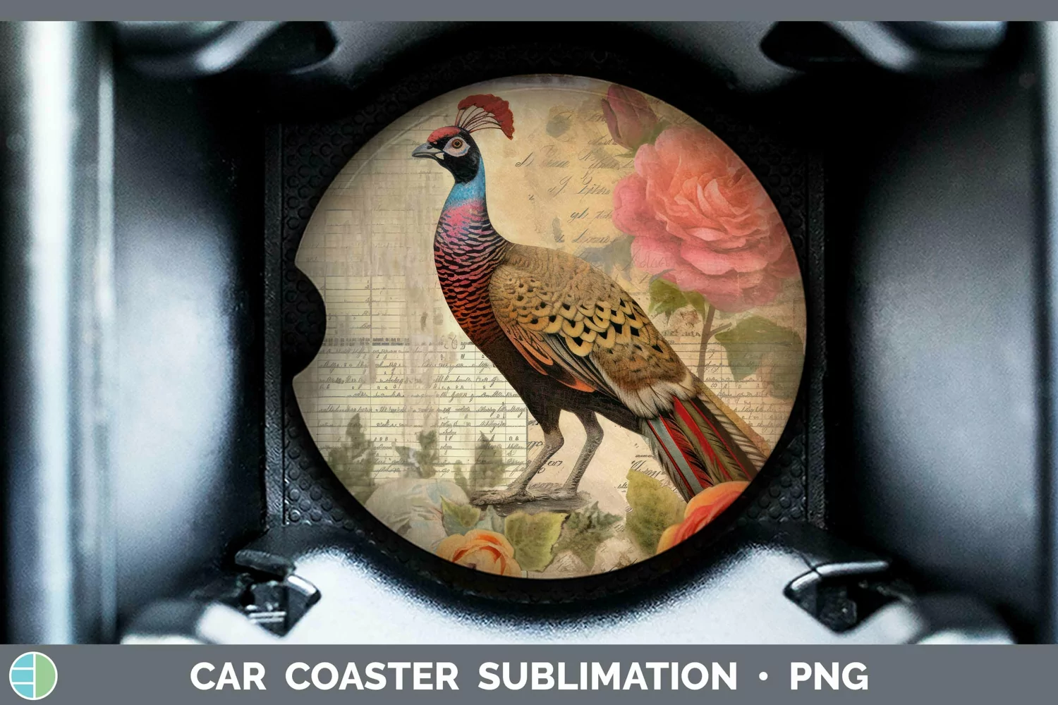 GorgeousVintage Decoupage Car Coaster design.