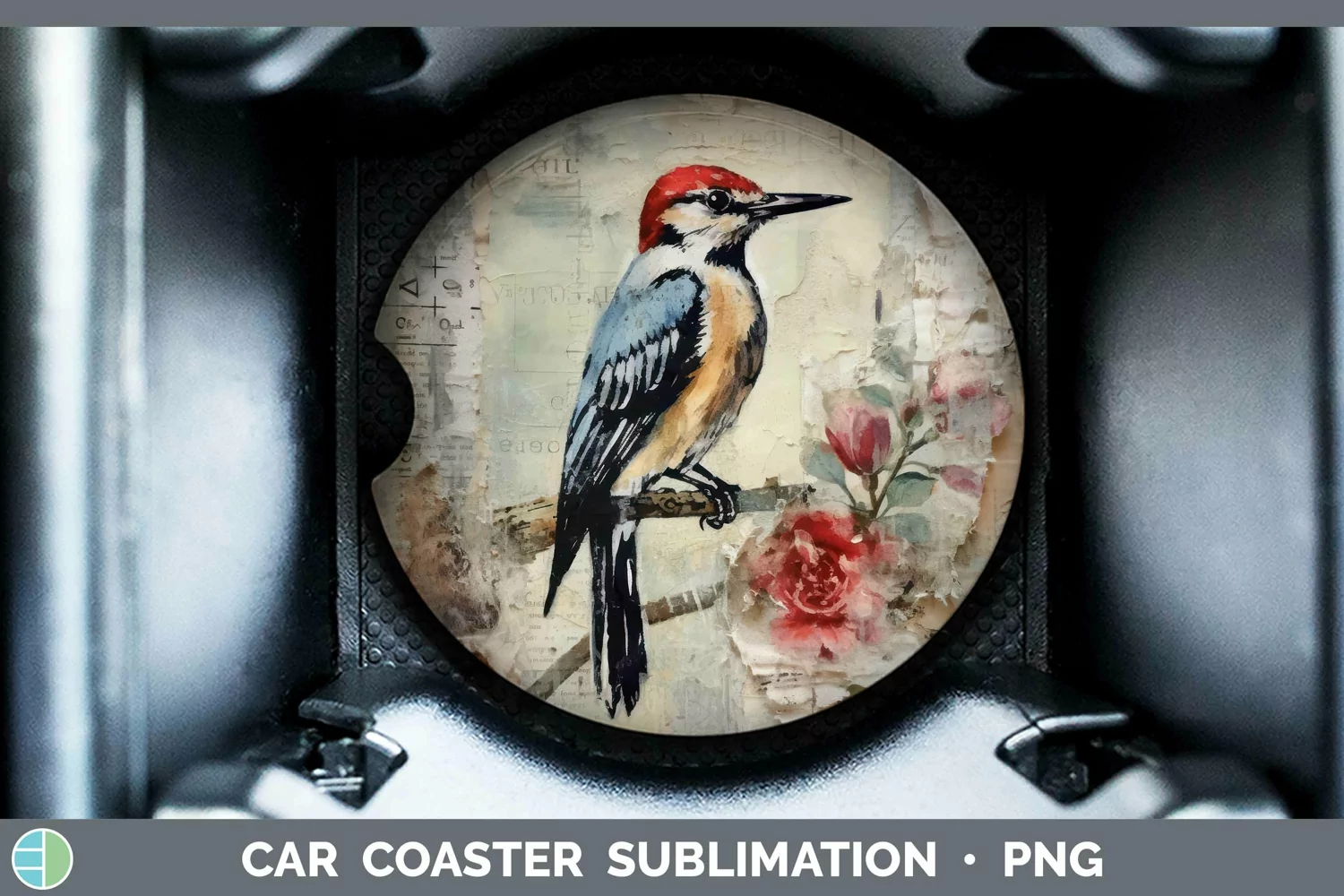 GorgeousVintage Decoupage Car Coaster design.