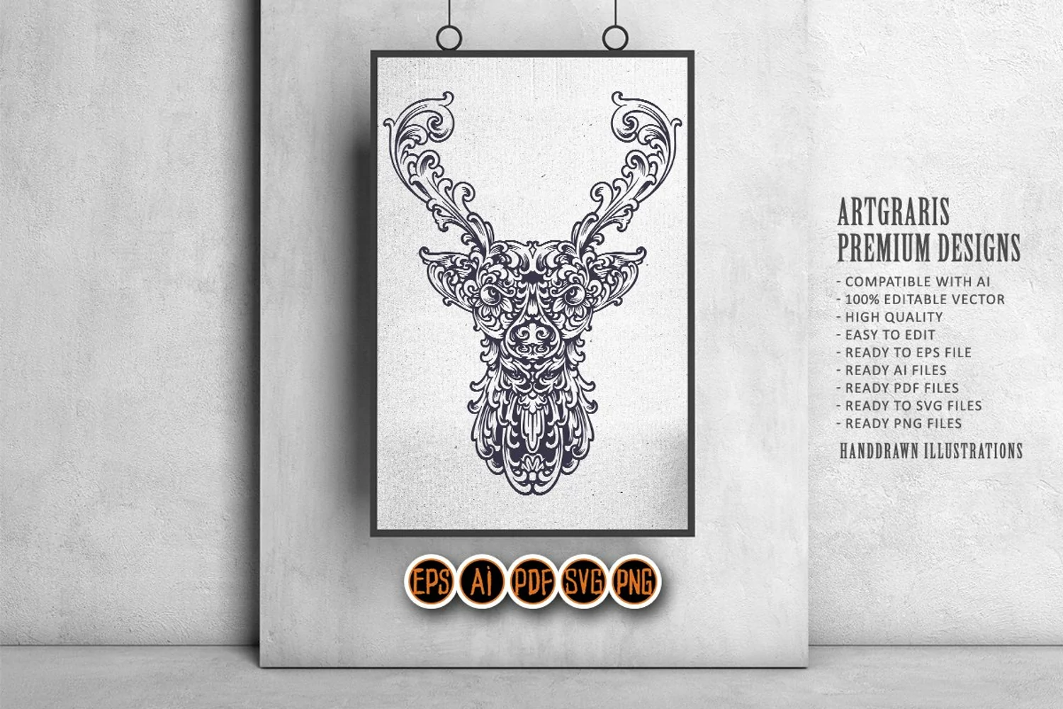 Vintage Deer head silhouette luxury ornament svg product image 1