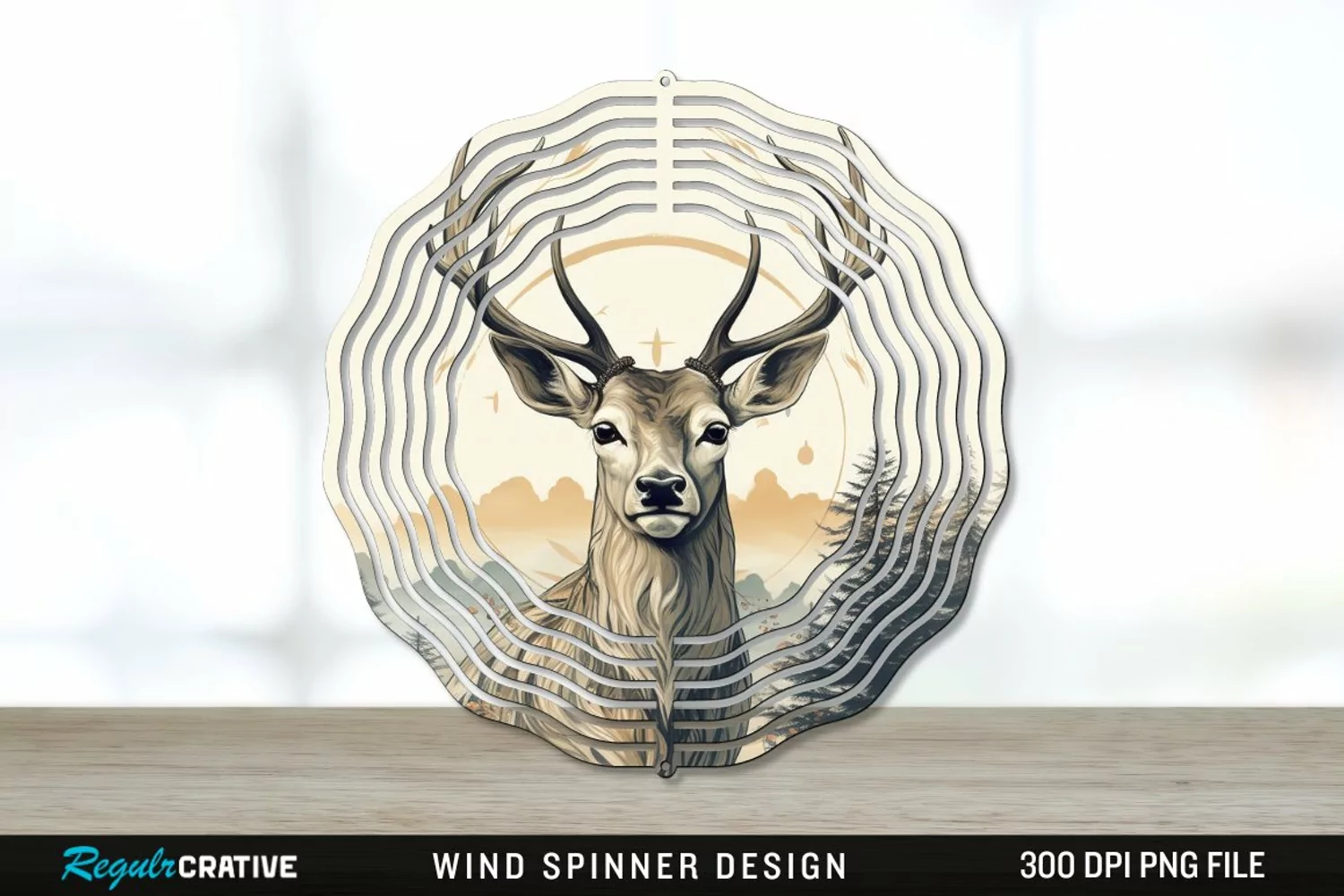 Vintage Deer Wind Spinner Sublimation PNG Design product image 1