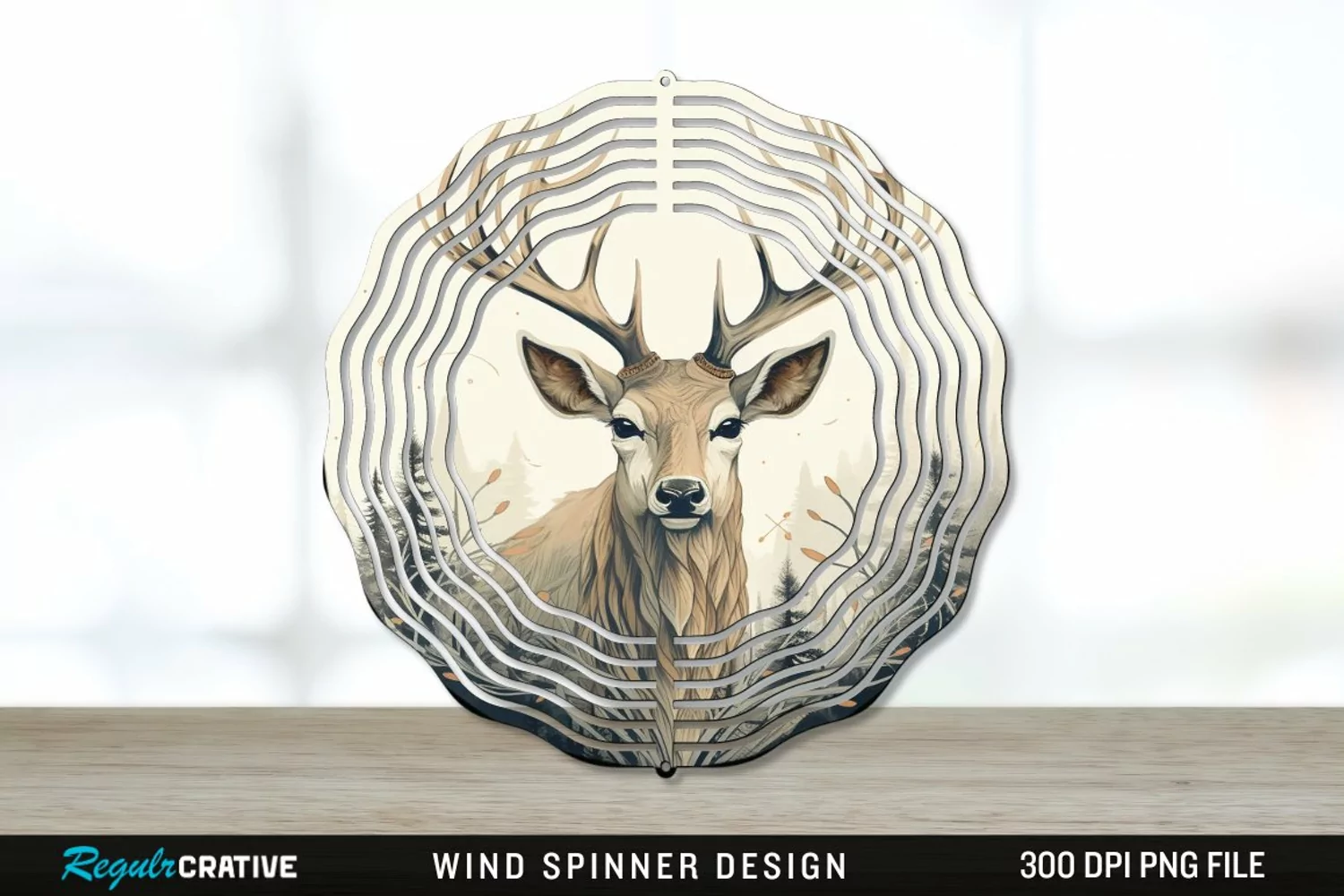 Vintage Deer Wind Spinner Sublimation PNG Design product image 1