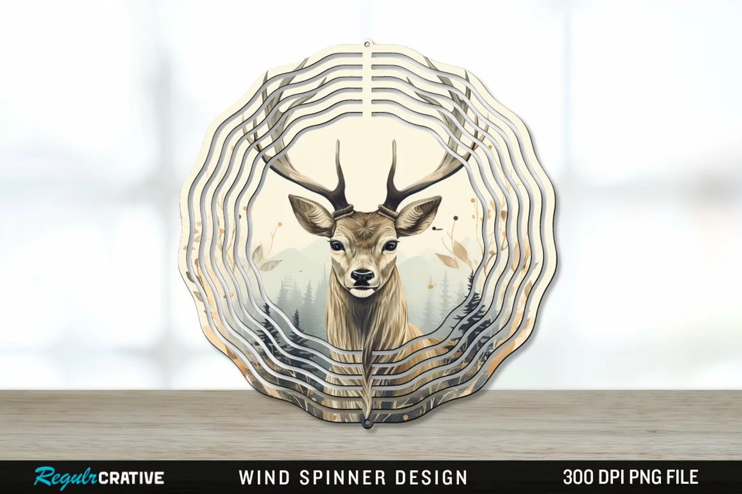 Vintage Deer Wind Spinner Sublimation PNG Design product image 1