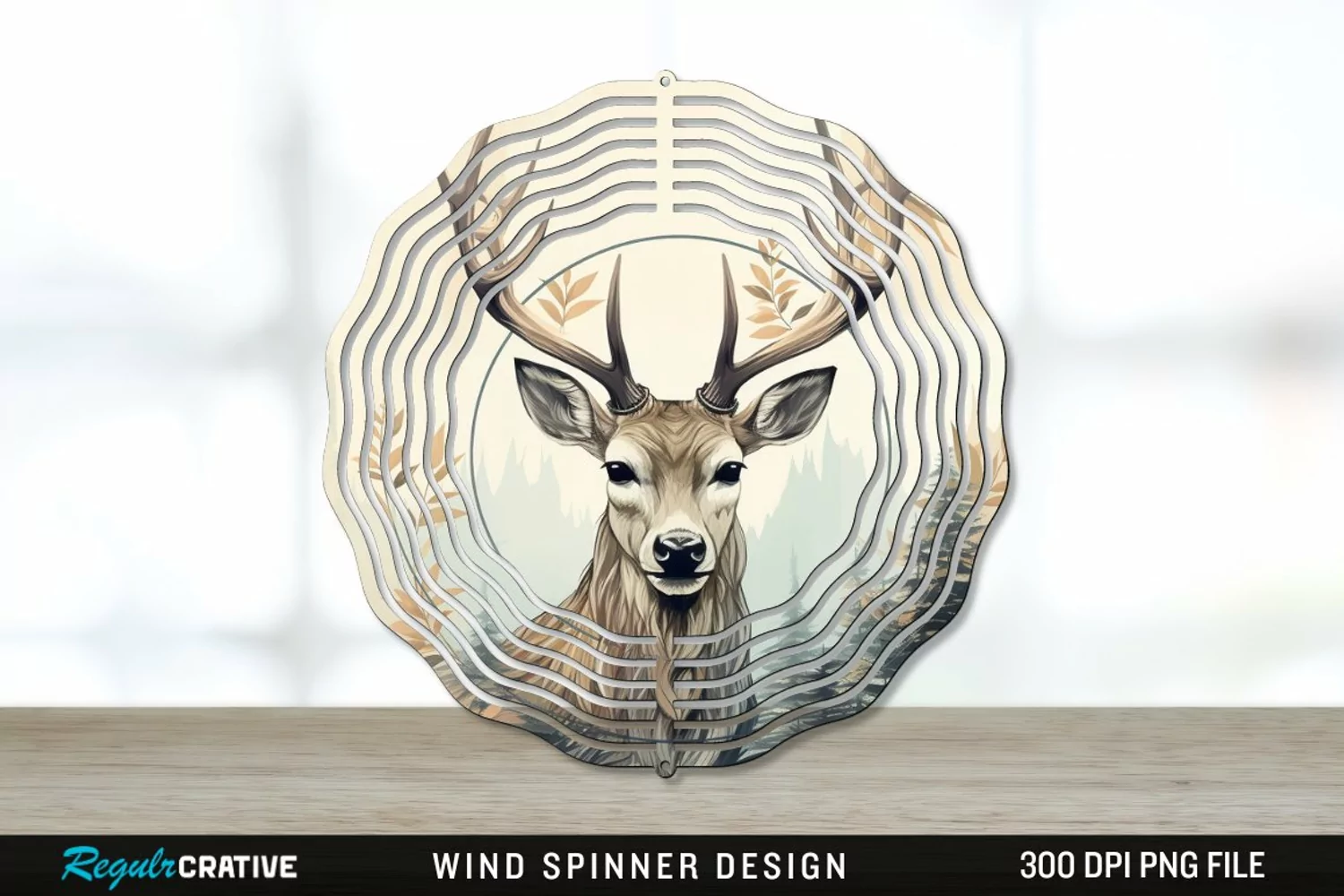 Vintage Deer Wind Spinner Sublimation PNG Design product image 1