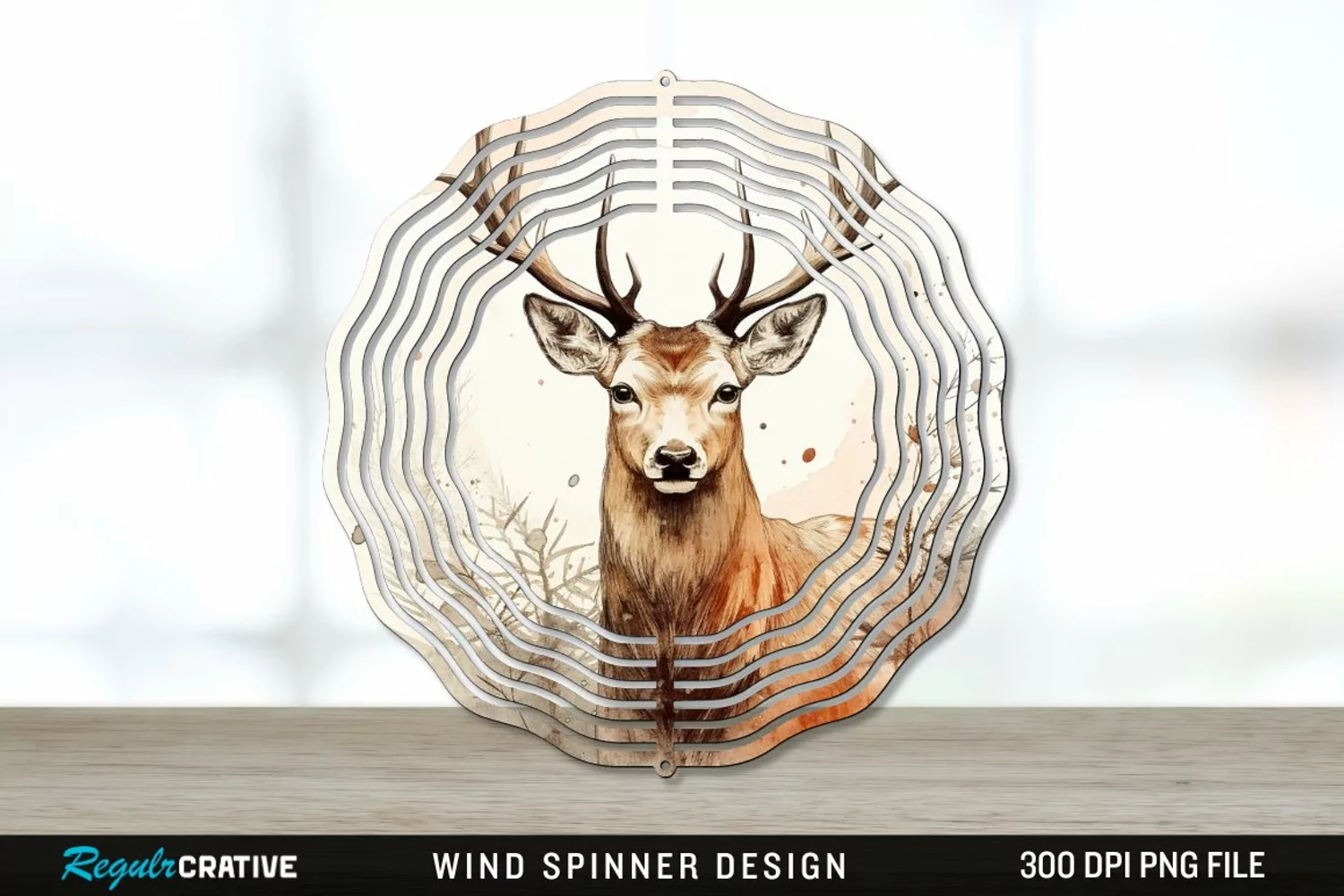 Vintage Deer Wind Spinner Sublimation PNG Design product image 1