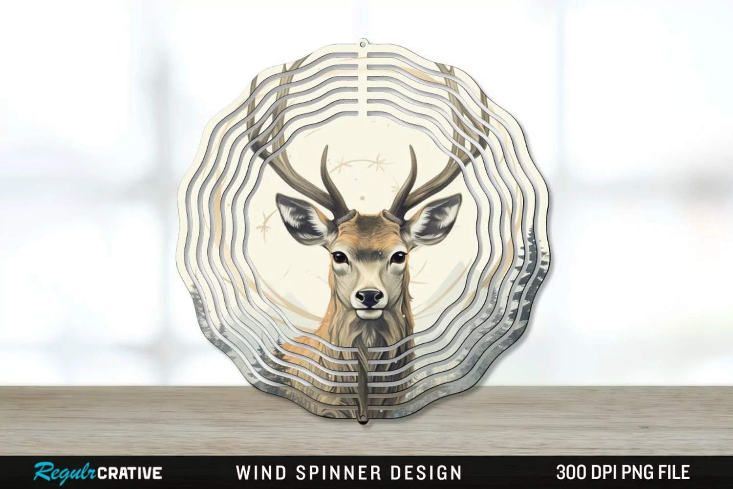 Vintage Deer Wind Spinner Sublimation PNG Design product image 1