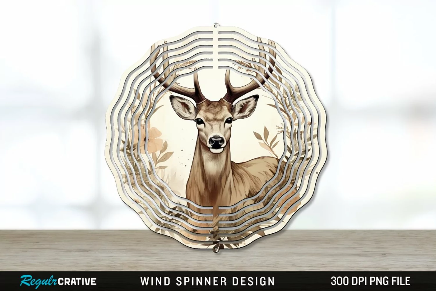 Vintage Deer Wind Spinner Sublimation PNG Design product image 1