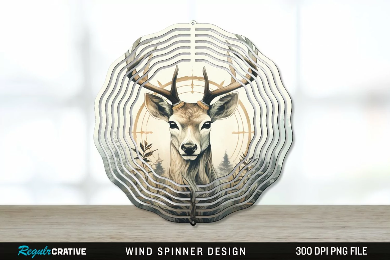 Vintage Deer Wind Spinner Sublimation PNG Design product image 1