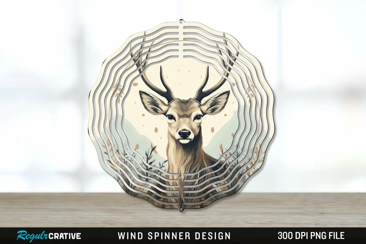 Vintage Deer Wind Spinner Sublimation PNG Design product image 1