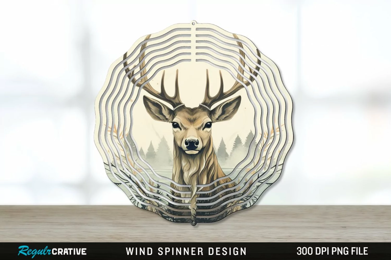 Vintage Deer Wind Spinner Sublimation PNG Design product image 1