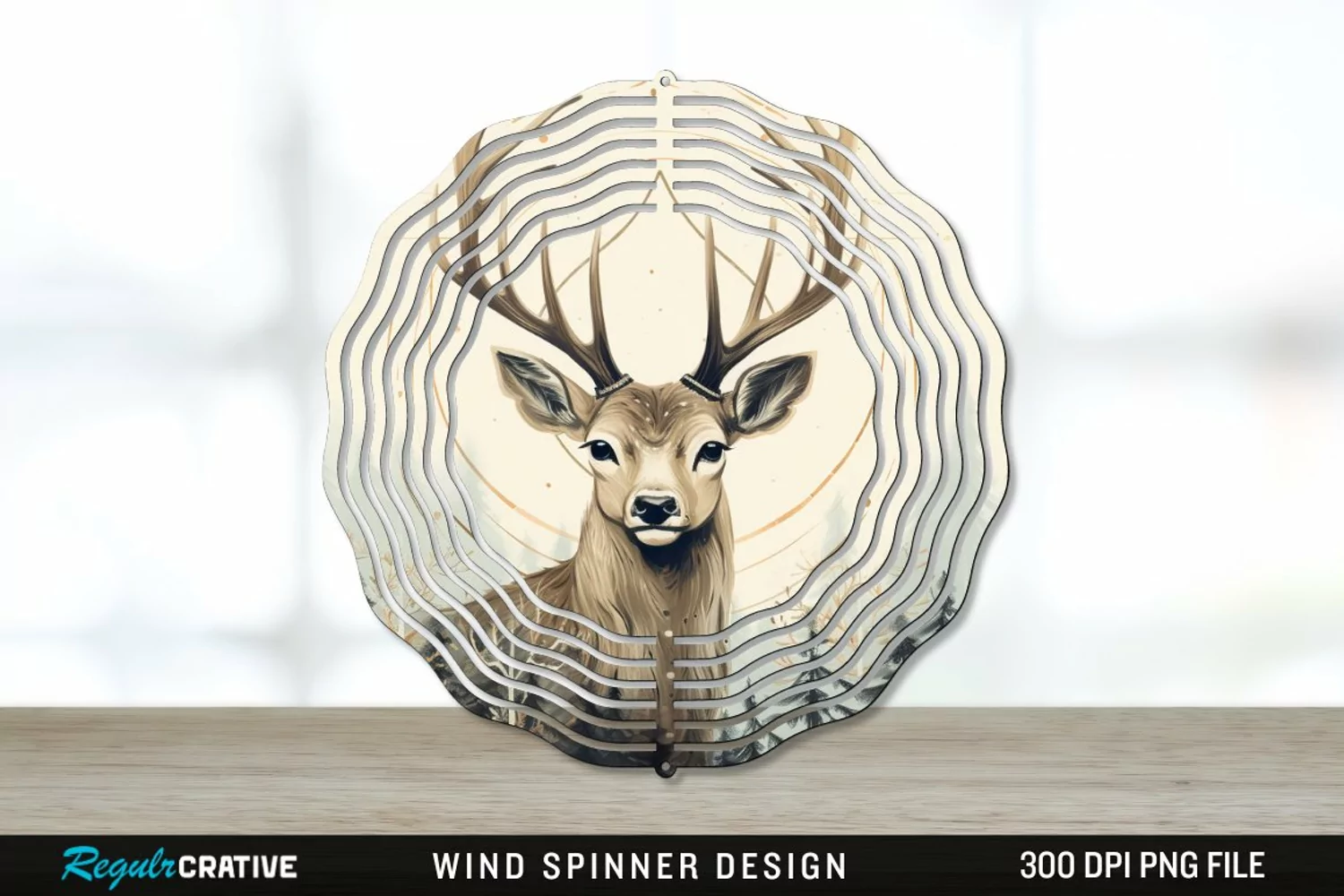 Vintage Deer Wind Spinner Sublimation PNG Design product image 1