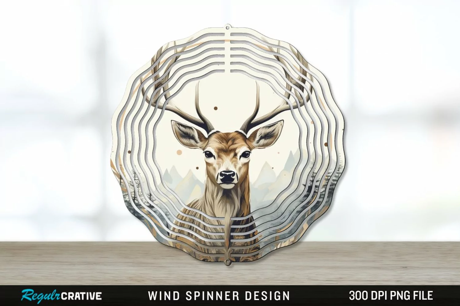 Vintage Deer Wind Spinner Sublimation PNG Design product image 1