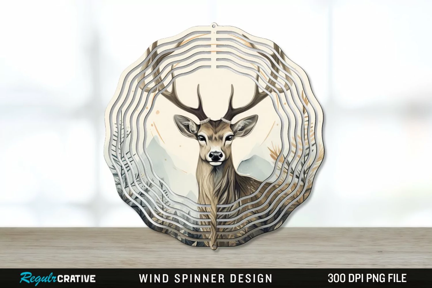Vintage Deer Wind Spinner Sublimation PNG Design product image 1
