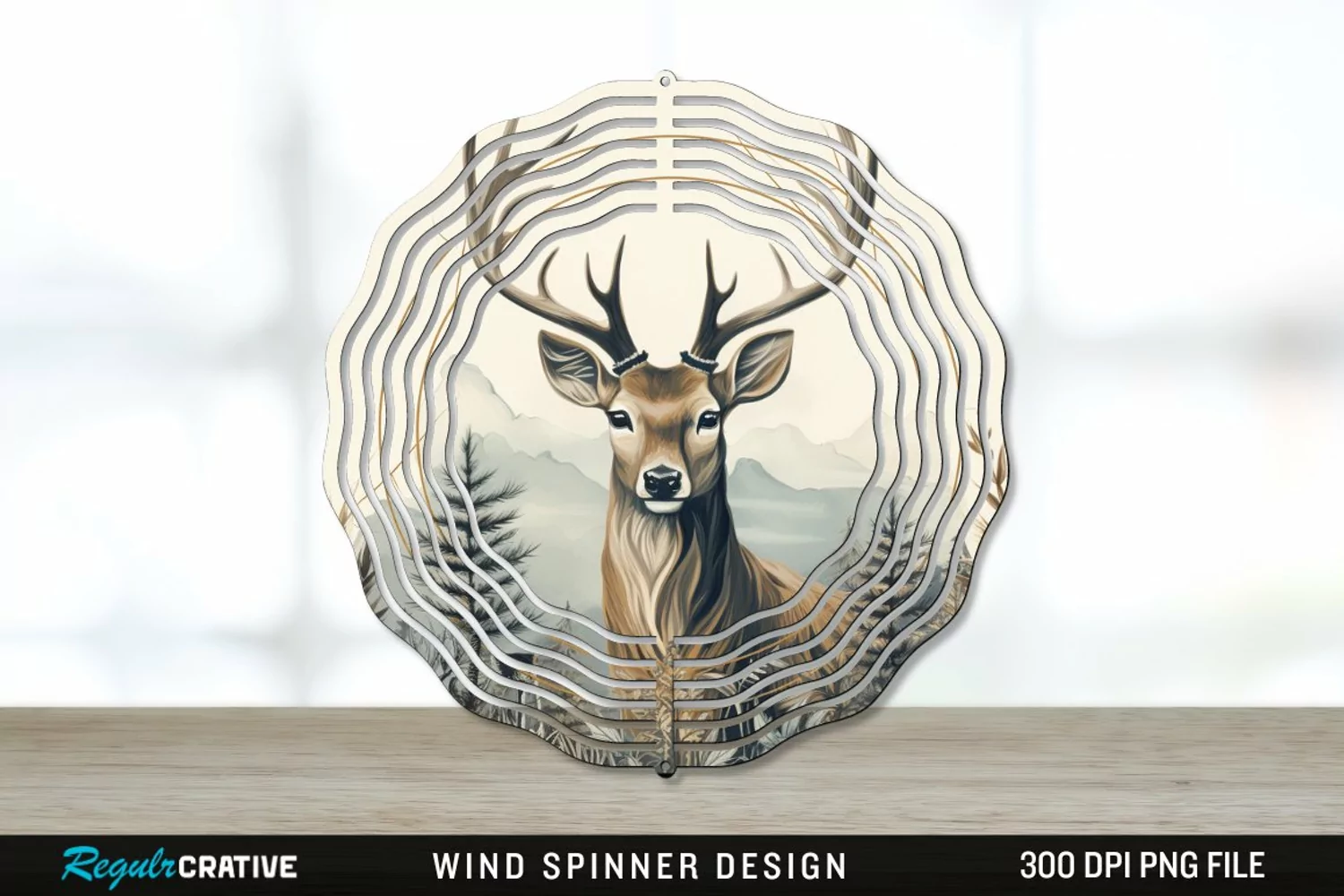 Vintage Deer Wind Spinner Sublimation PNG Design product image 1