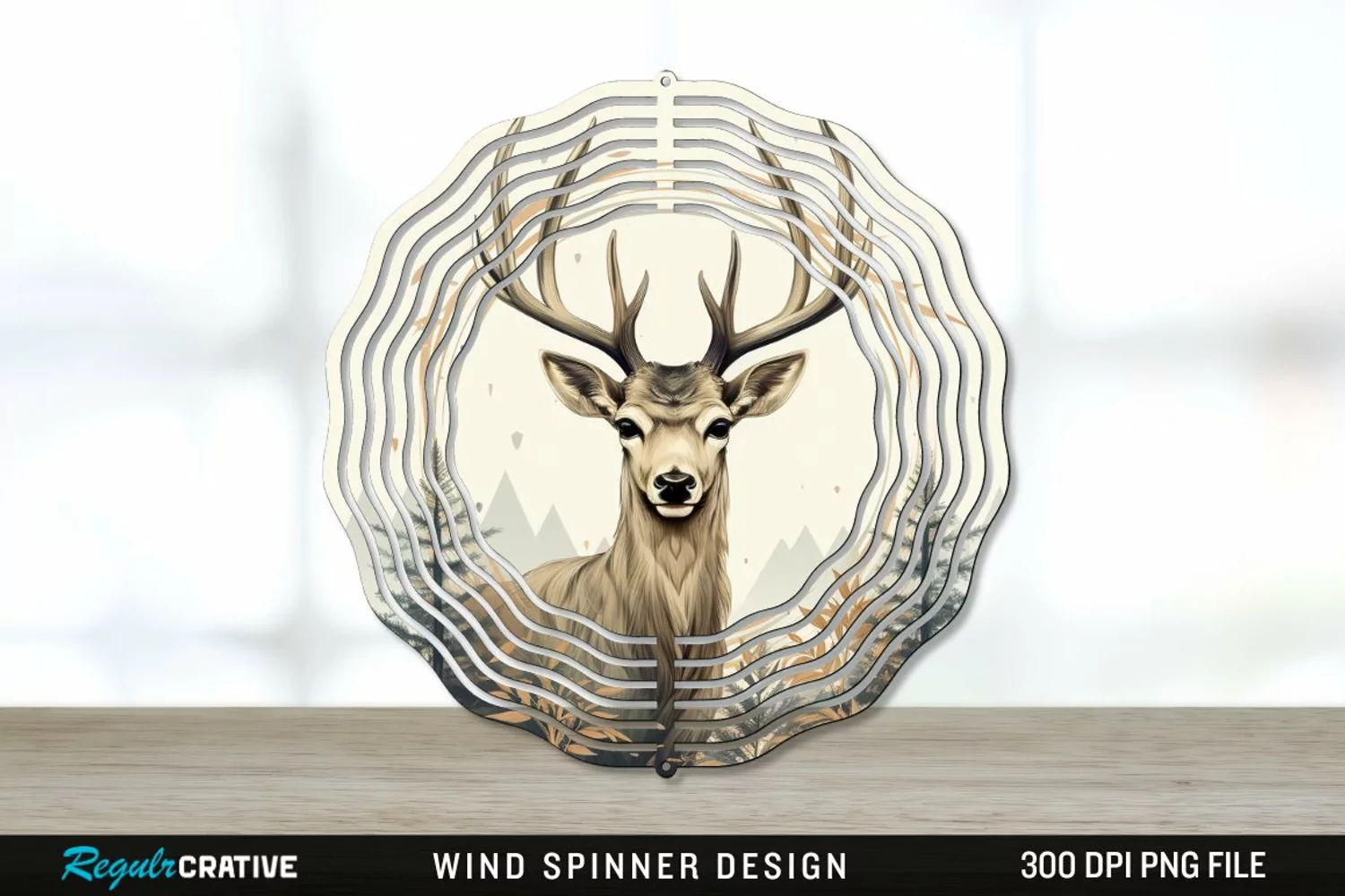 Vintage Deer Wind Spinner Sublimation PNG Design product image 1