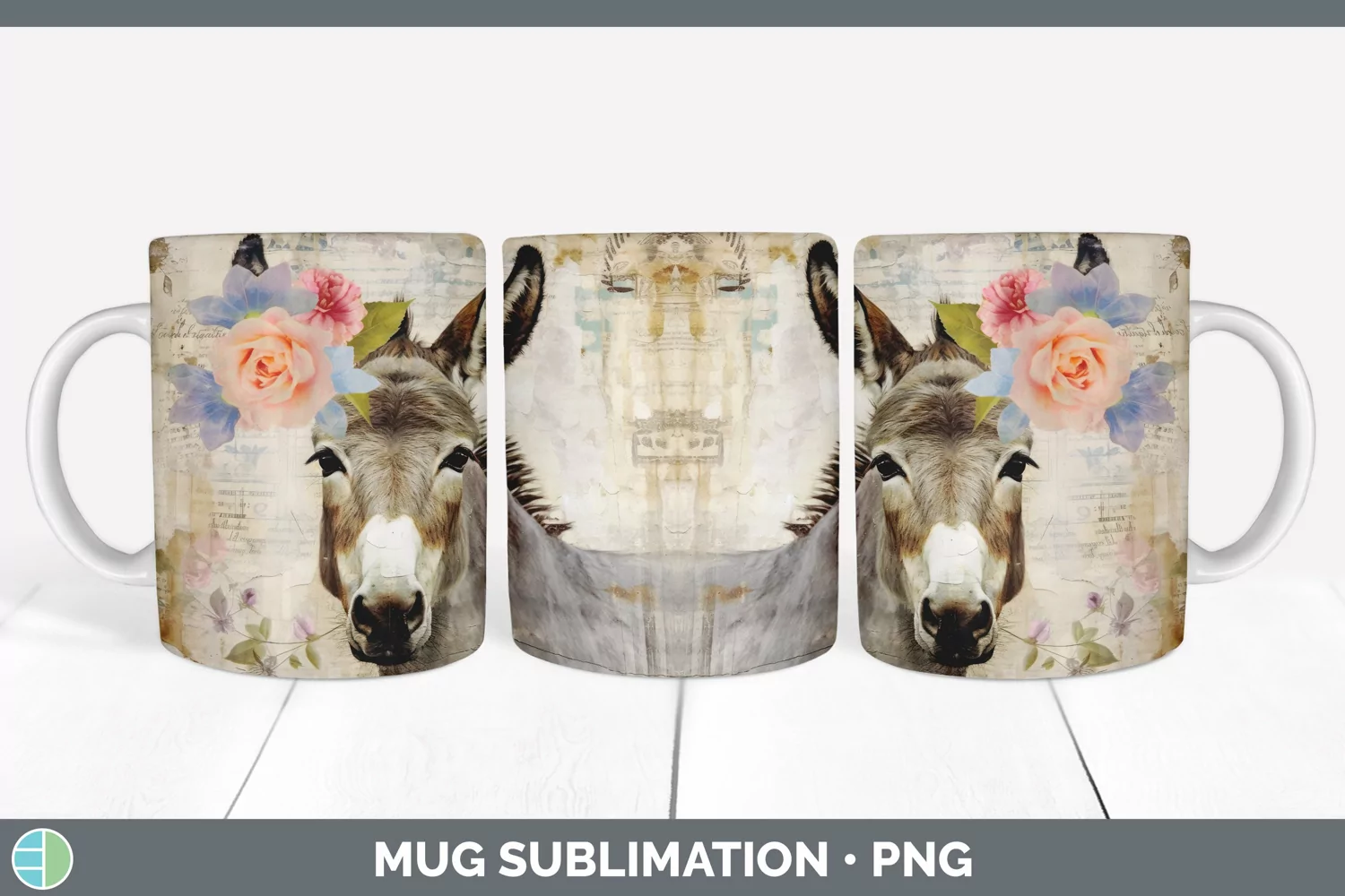 GorgeousDecoupage Donkeys Mug Wrap design.
