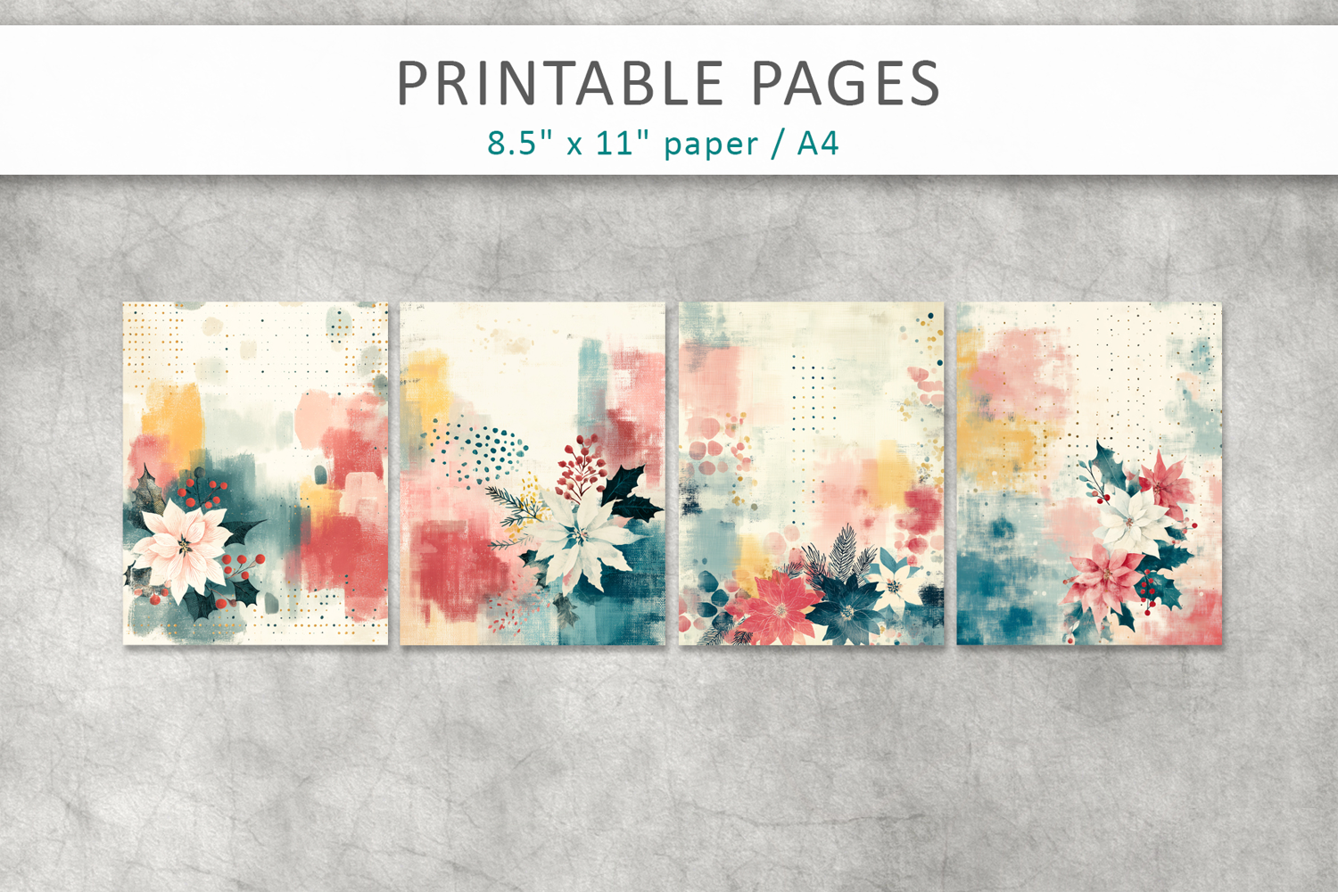 poinsettia journal, vintage scrapbooking paper product image 1