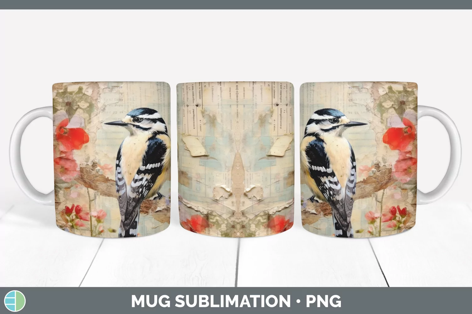 GorgeousDecoupage Downy Woodpeckers Mug Wrap design.
