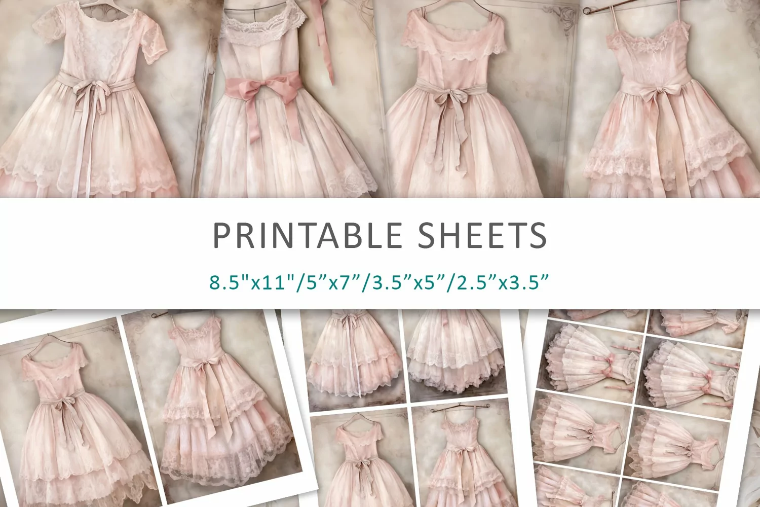 Vintage Dress Printable Paper, ATC Card product image 1