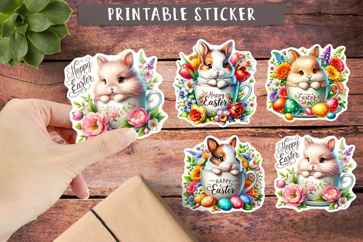 Vintage easter bunny stickers Easter print and cut sticker