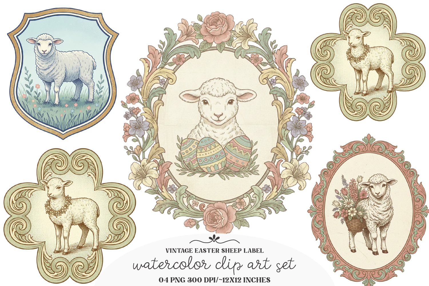 Vintage Easter Sheep Label Printable product image 1
