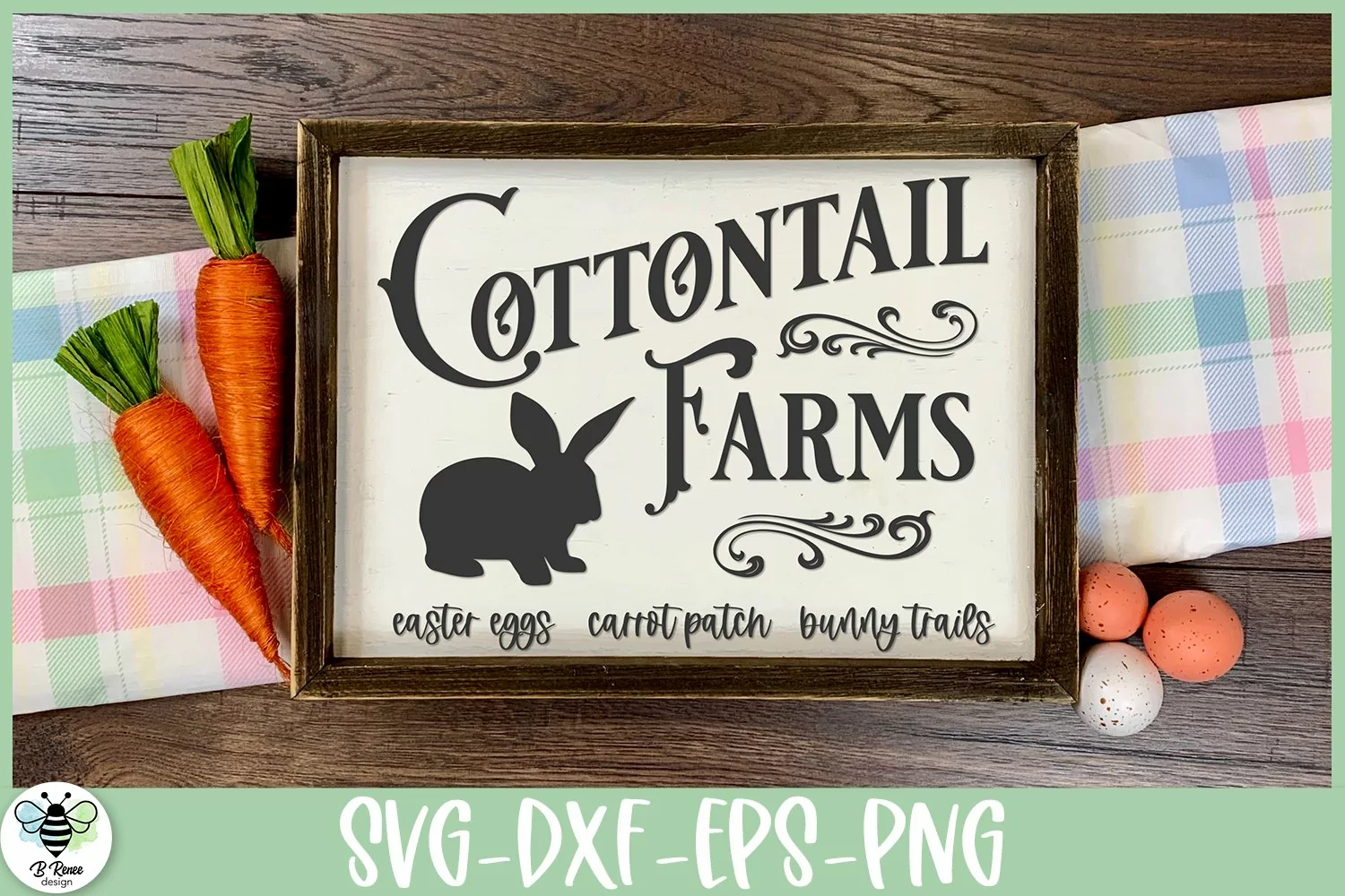 Cottontail Farms vintage style SVG being shown on a wooden Easter sign