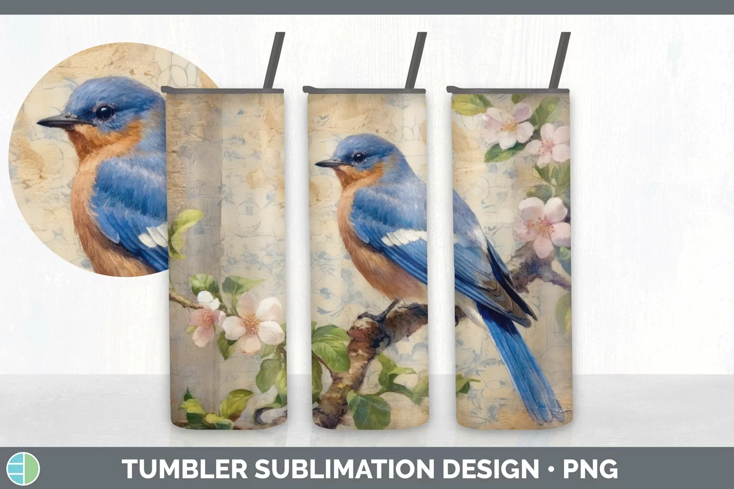 GorgeousDecoupage Eastern Bluebirds Tumbler design.