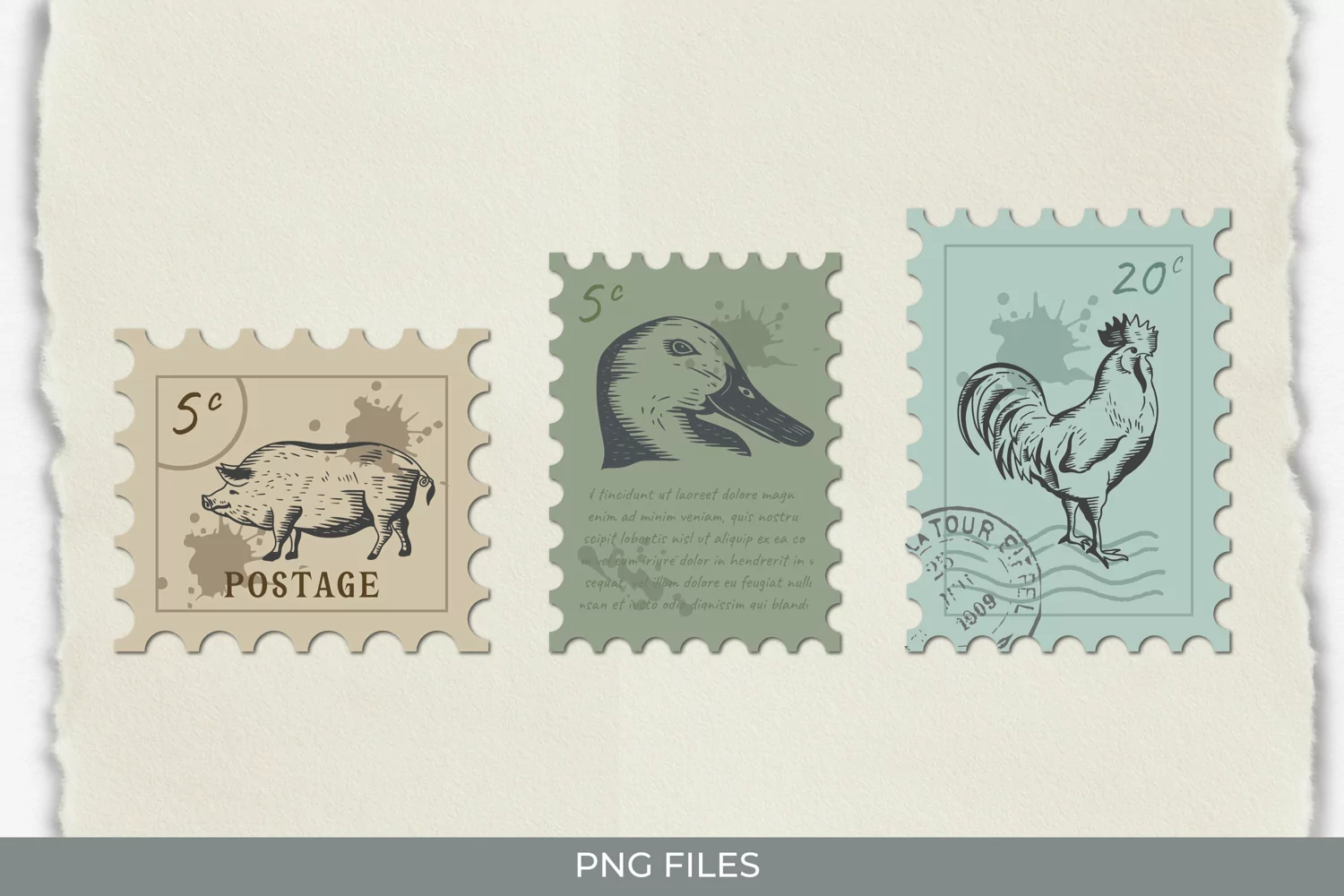 Vintage Farm Animal Postage - Scrapbook Clipart product image 1