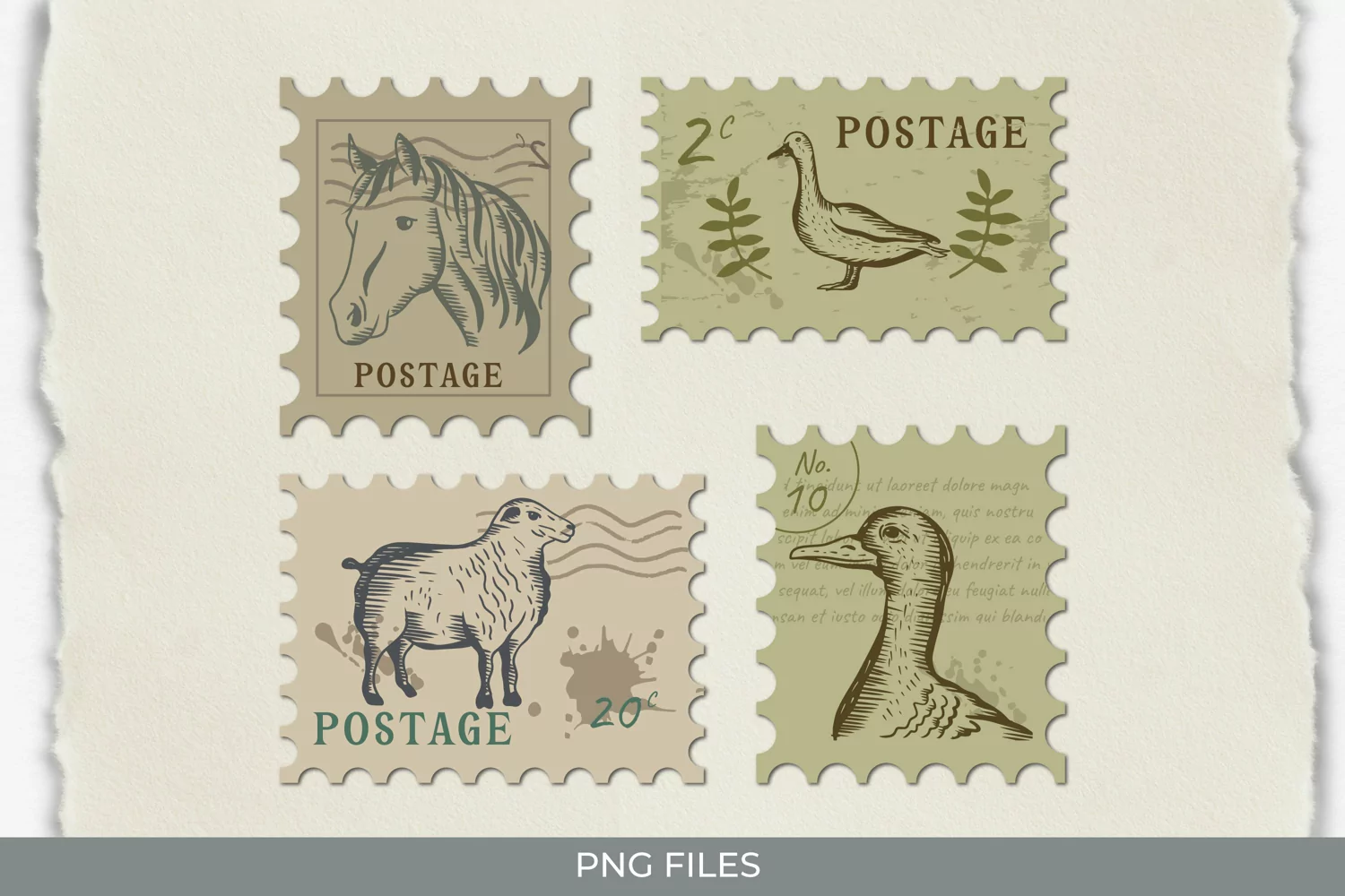 Vintage Farm Animal Postage - Scrapbook Clipart product image 1