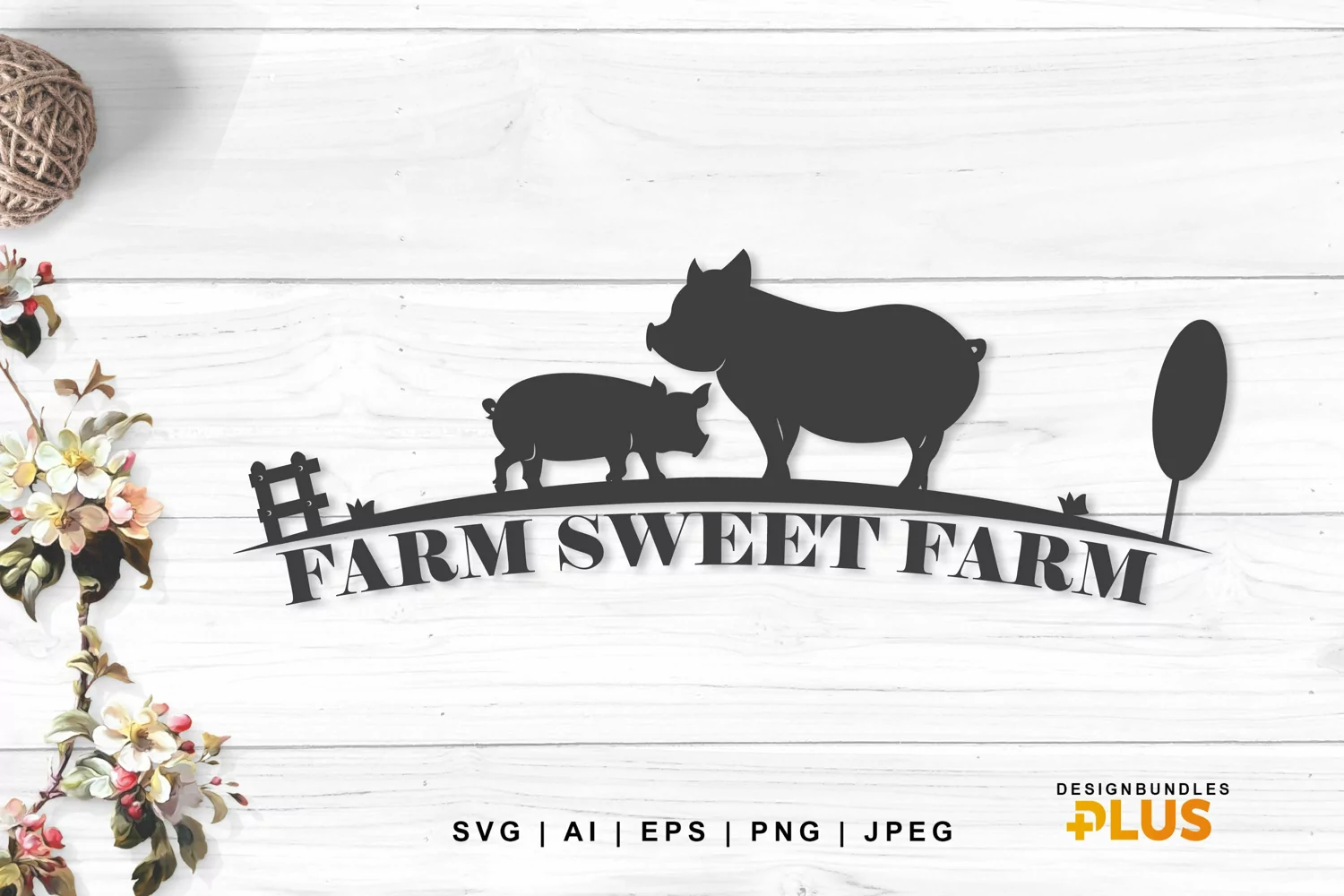 Pig Family Image with Farm Sweet Farm Text, SVG Design product image 1
