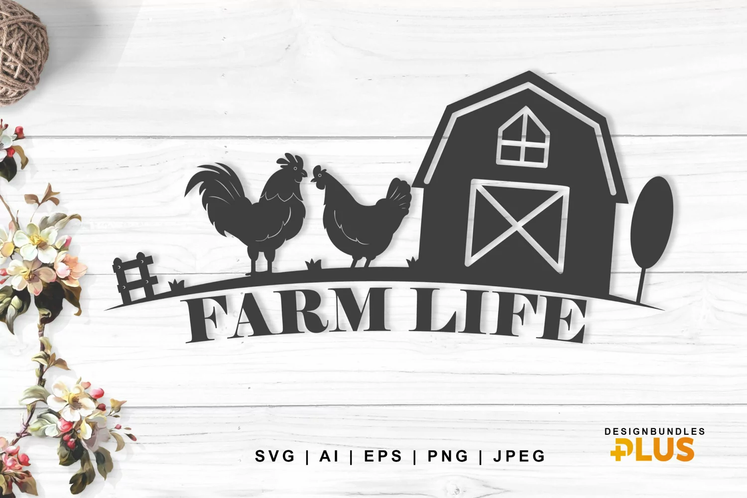 Barn and Chicken Image with Farm Life Text, SVG Design product image 1
