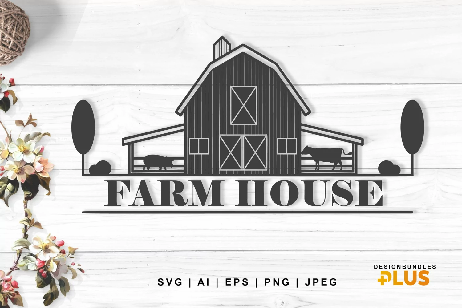 Barn with Pig and Cow Image with Farmhouse Text, SVG Design product image 1