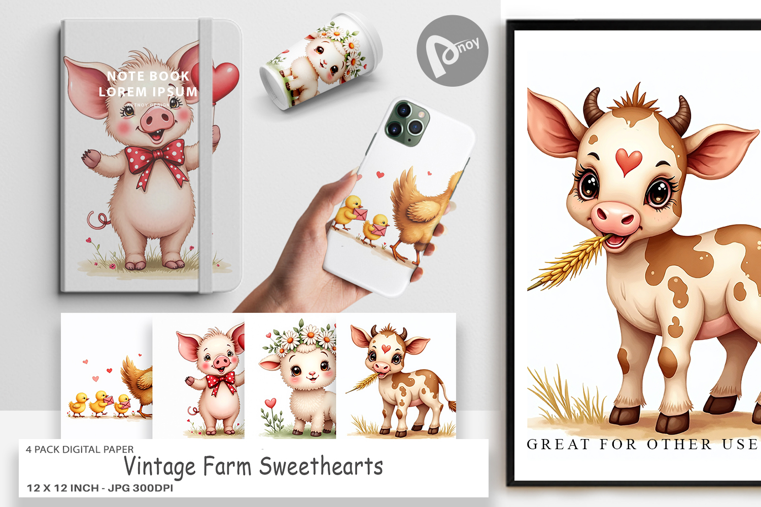 Vintage Farm Valentine Digital Paper product image 1