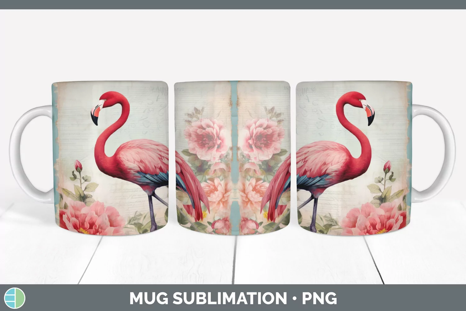 GorgeousDecoupage Flamingos Mug Wrap design.