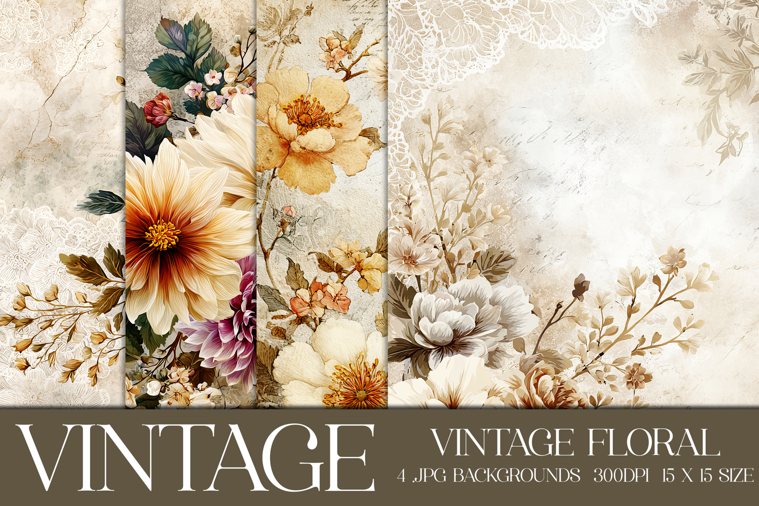 Vintage Floral Background, Junk Journal Floral Papers, s11 product image 1