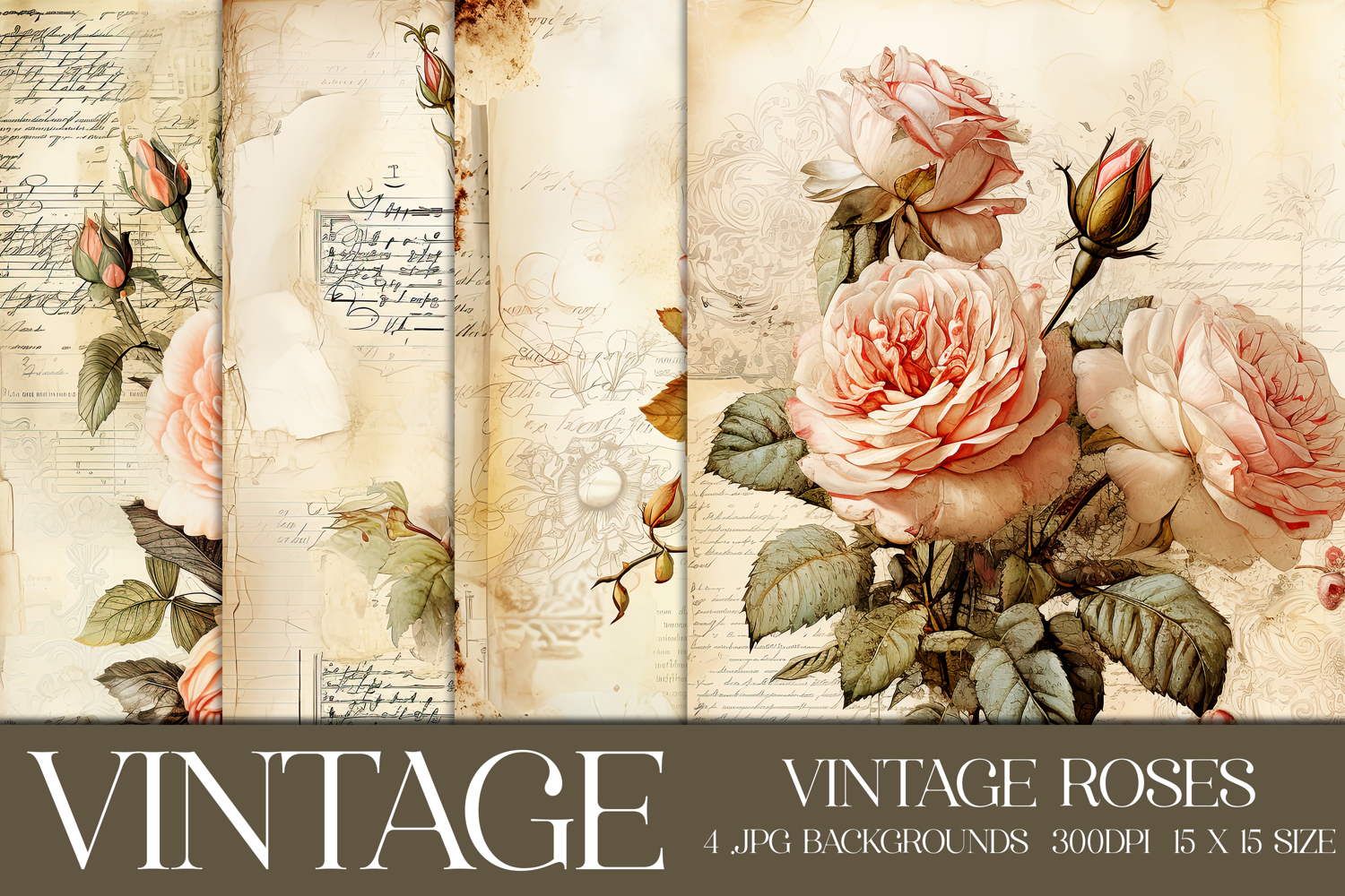 Vintage Roses Background, Junk Journal Floral Papers, s14 product image 1