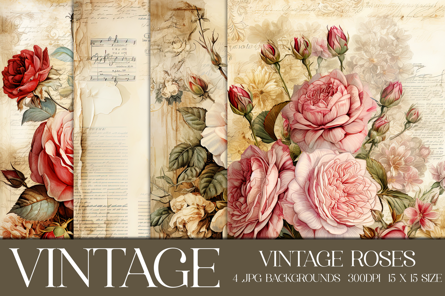 Vintage Roses Background, Junk Journal Floral Papers, s15 product image 1