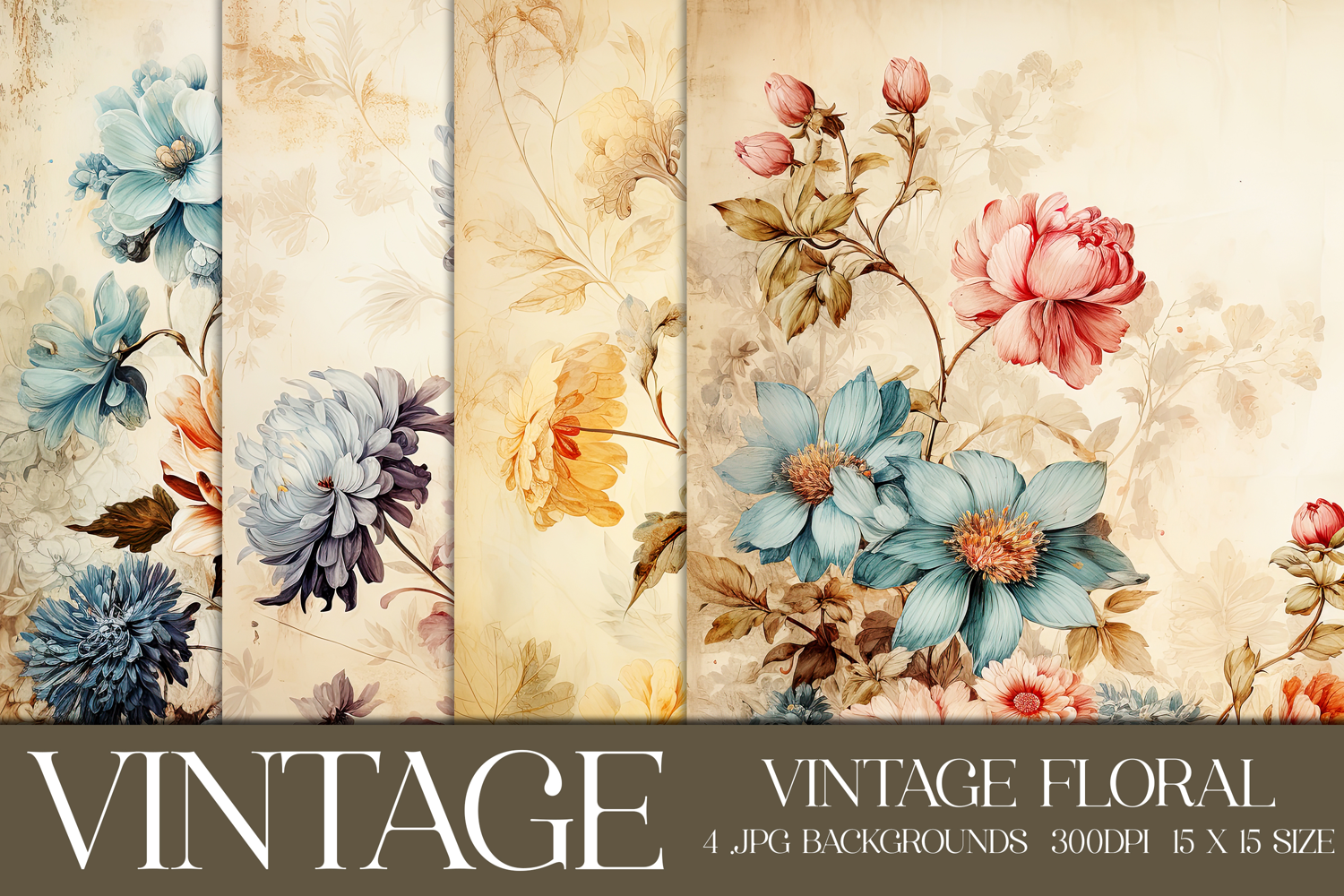 Vintage Floral Background, Junk Journal Floral Papers, sb16 product image 1