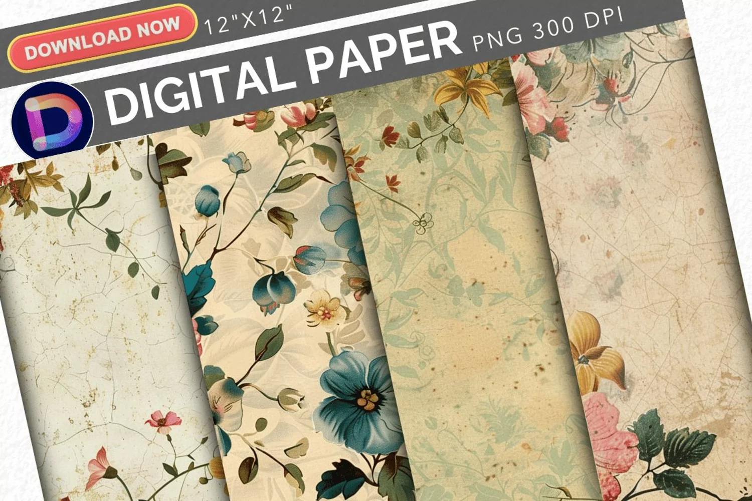 Vintage Floral Digital Paper product image 1