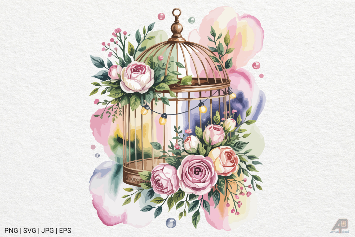 Vintage Floral Birdcage Watercolor Clipart product image 1