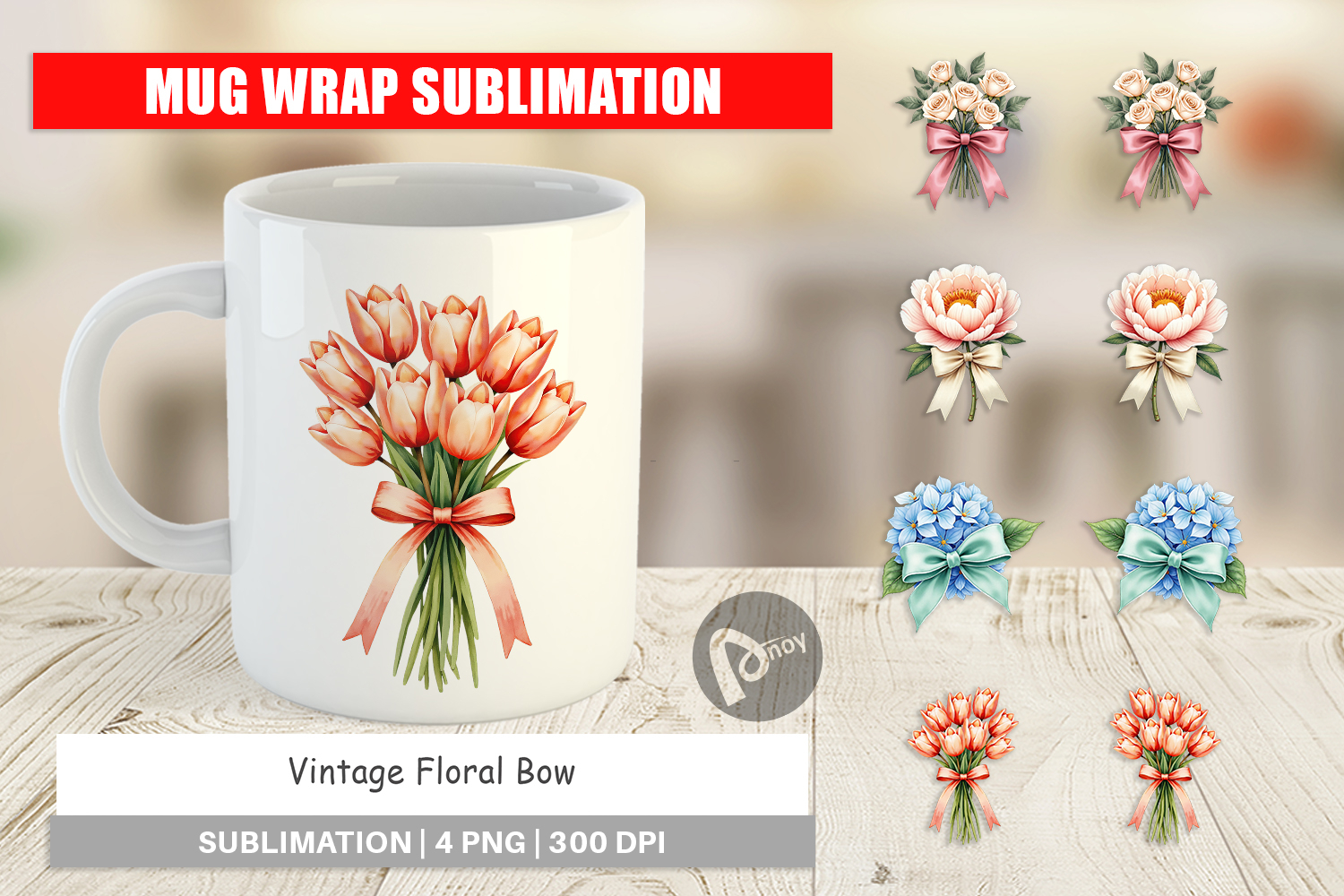 Vintage Floral Bow Mug Wrap product image 1
