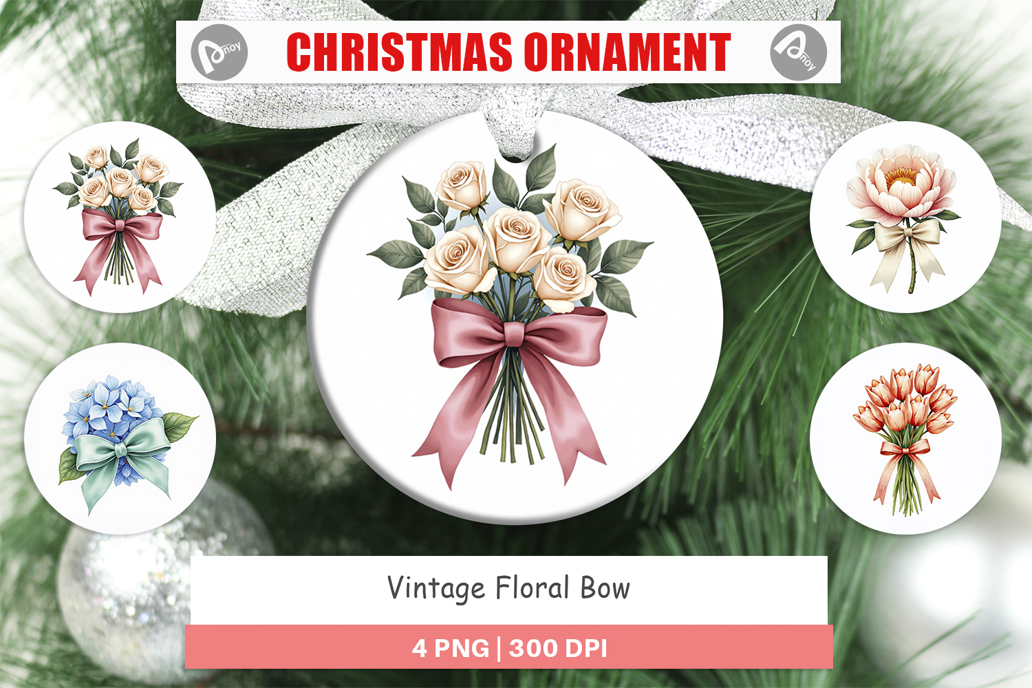 Vintage Floral Bow Ornament product image 1