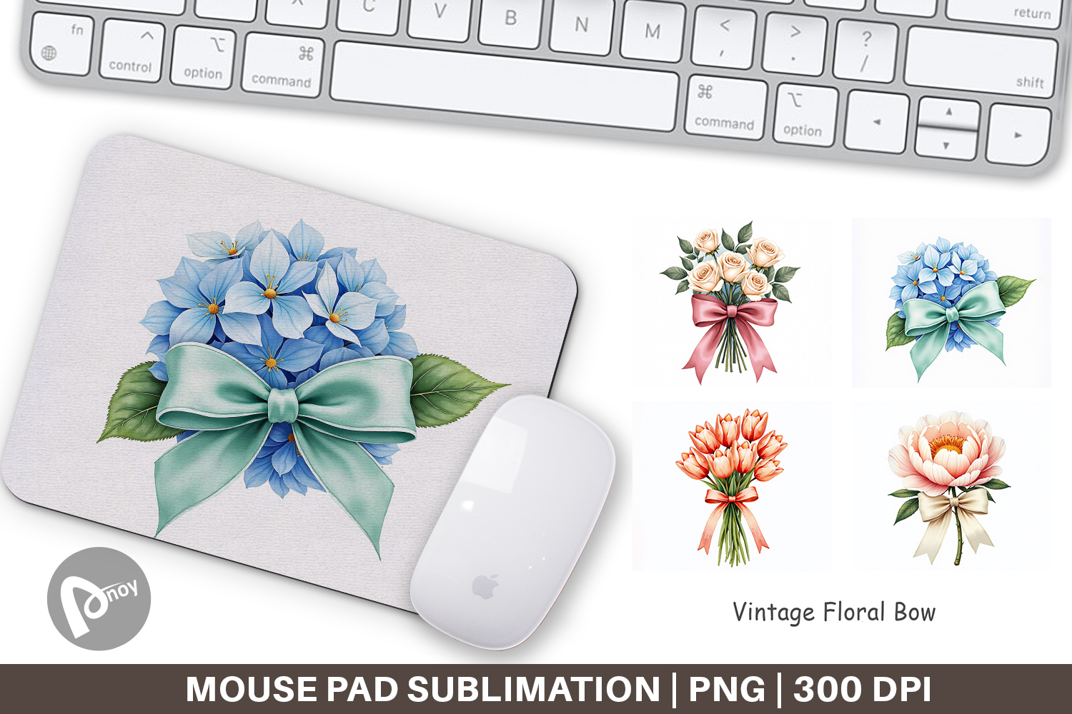 Vintage Floral Bow Mouse Pad product image 1