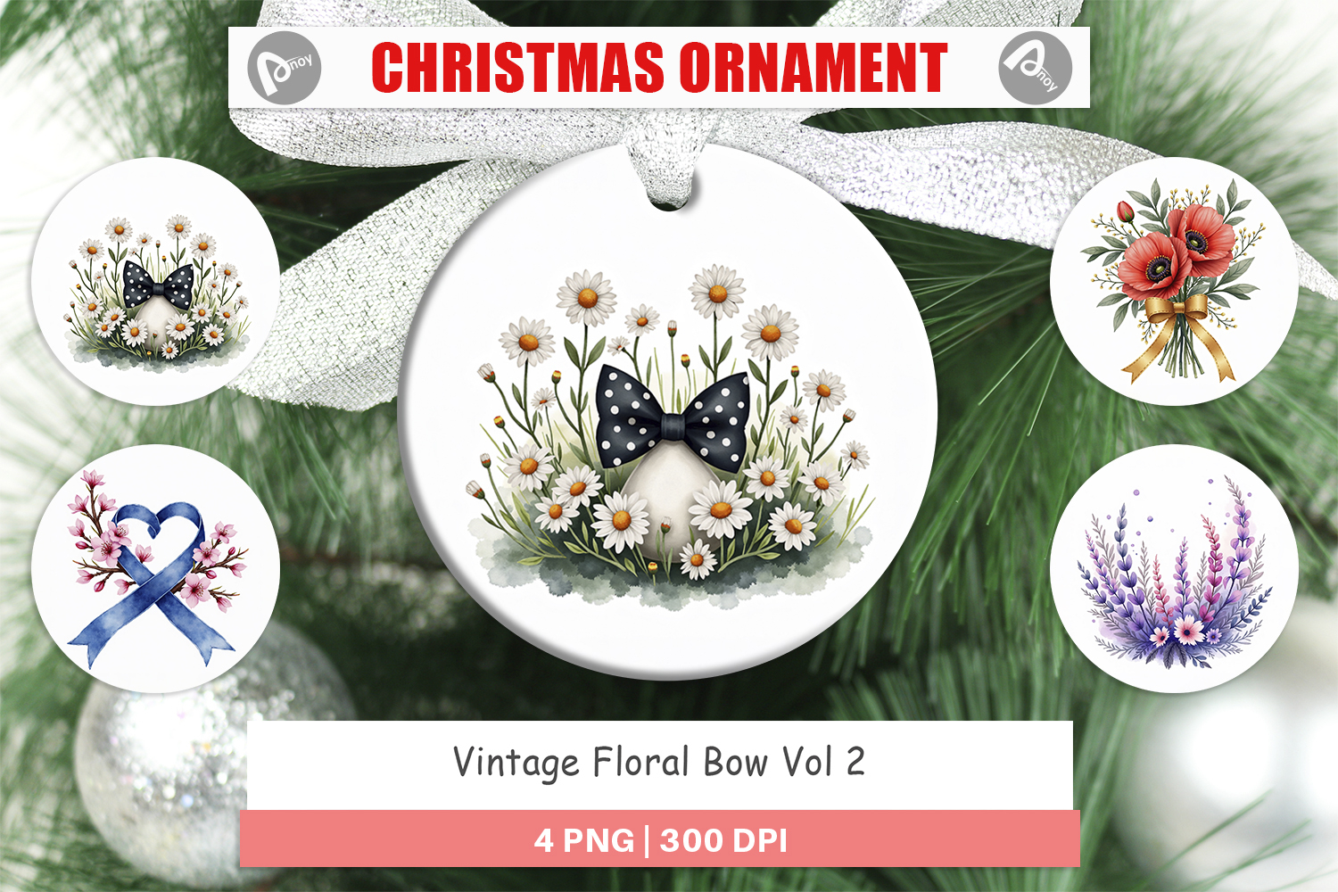 Vintage Floral Bow Ornament product image 1
