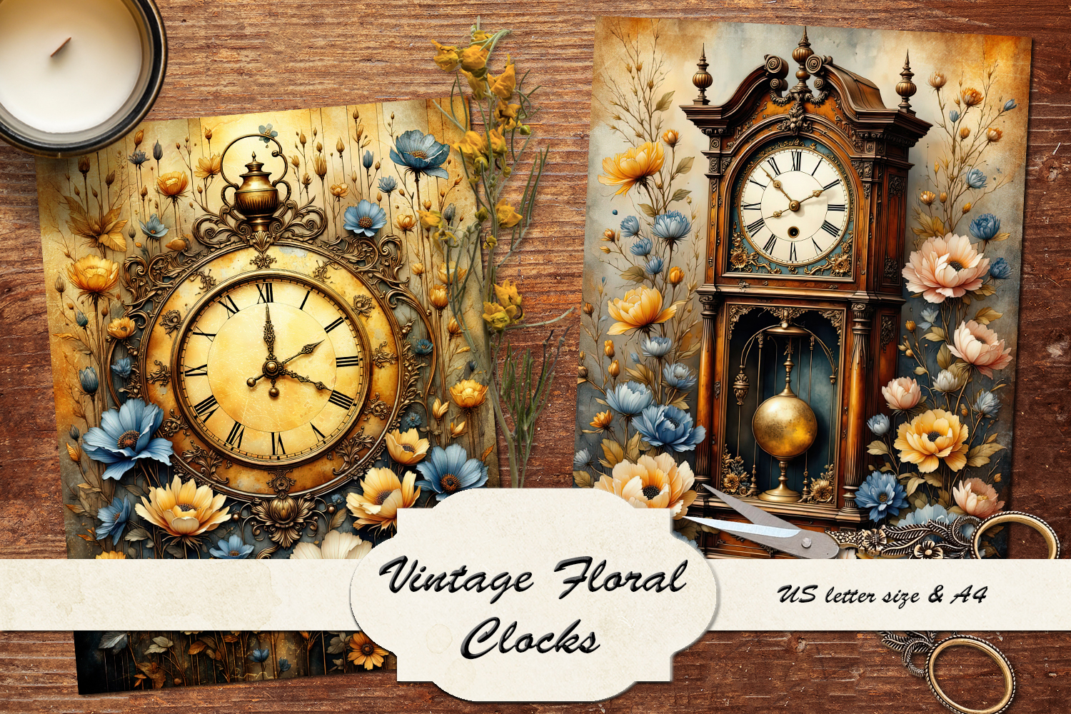 Vintage Floral Clocks Scrapbook Papers product image 1