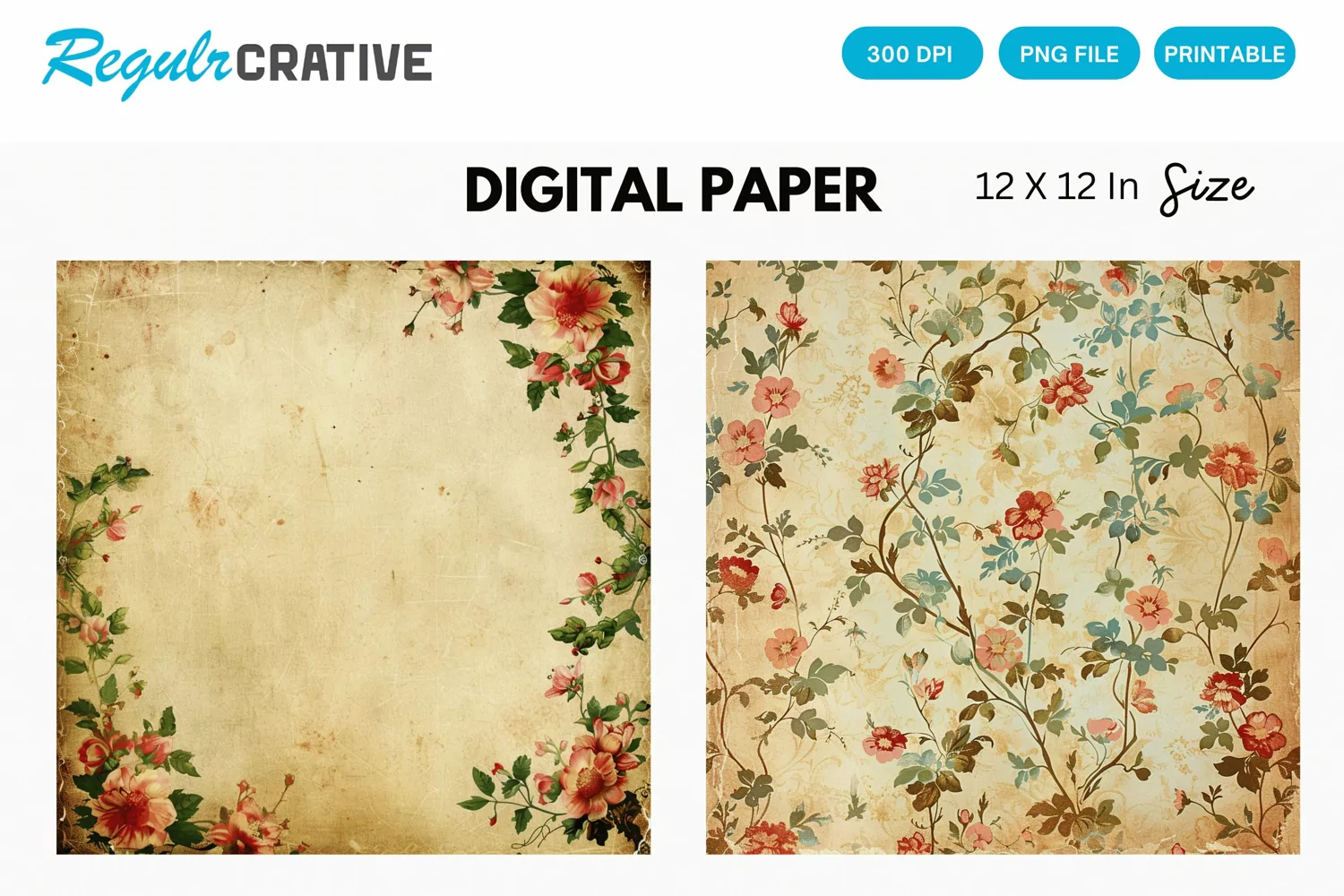 Vintage Floral Digital Paper product image 1