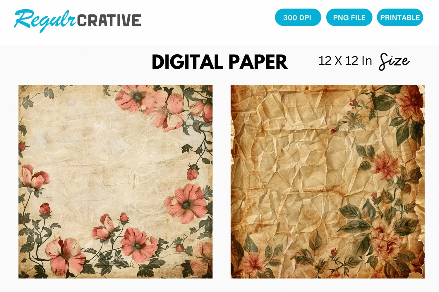 Vintage Floral Digital Paper product image 1