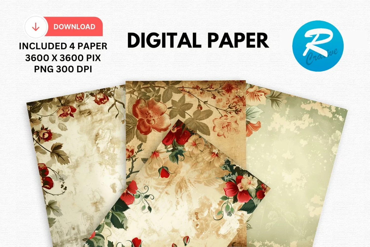 Vintage Floral Digital Paper, Vintage Floral Background product image 1