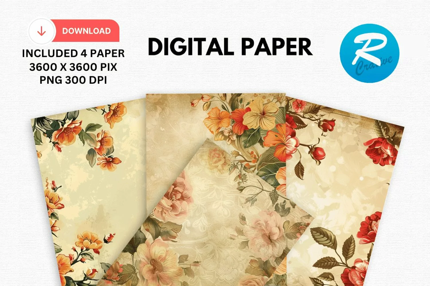 Vintage Floral Digital Paper, Vintage Floral Background product image 1