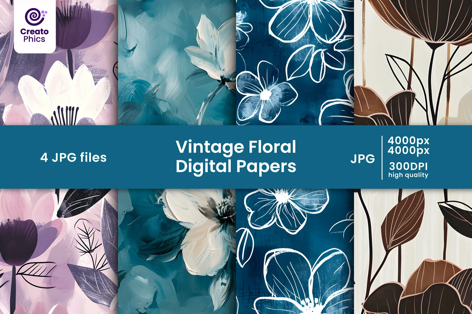 floral patterns, floral digital papers, flower pattern, vintage, tumbler wrap, scrap, printable, 